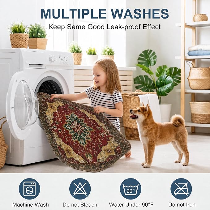 Washable Pee Pads for Dogs,Great Urine Absorbent Reusable Puppy Training Pads,Waterproof,Leak-Proof & Non-Slip Potty Pads for Whelping,Crate,Playpen,Bed.(Red Forest Floral,48"x48")
