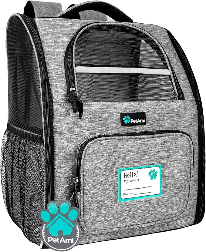 PetAmi Dog Backpack Carrier for Small Medium Dogs Large Cats up to 18 lbs, 2 Side Entry, Structured No-Collapse Frame, Airline Approved Ventilated Pet Backpack for Hiking Camping Travel, Grey