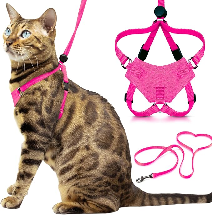 Houdini™ Escape Proof Cat Harness and Leash (Pink, M/L) | Adjustable walking vest with 6ft lead, breathable mesh, secure snug fit, lightweight for travel, hikes and daily adventures