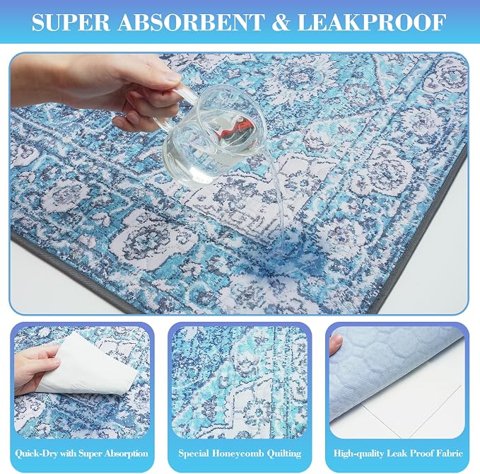 Ocean-Blue Non-Slip Dog Washable Pee Pad Extra Large 72" x 72", Reusable Pet Training Pad for Dogs, Cats, and Puppies