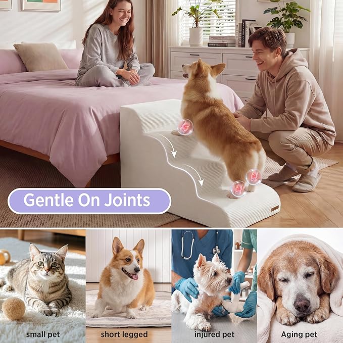 Lesure Dog Pet Stairs for Small Dogs, Grey, 4 Steps | Pet Steps Ramp for High bed and Couch, 33D CertiPUR-US Certified Foam, Indoor and Car Use, Non-Slip Bottom, Removable Cover