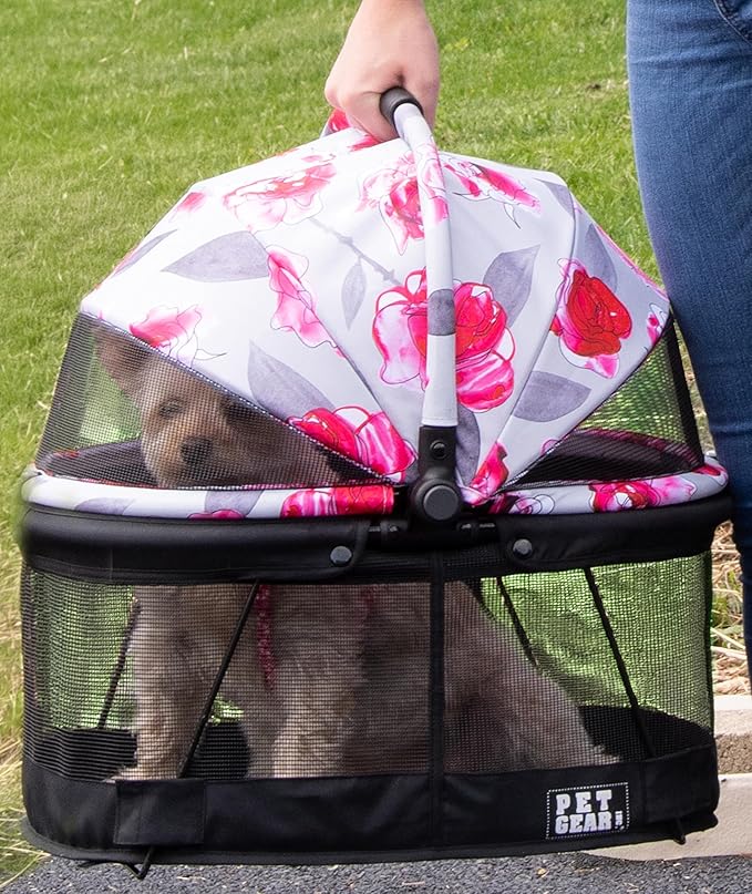 Pet Gear No-Zip View 360 Pet Carrier & Car Seat, Pink Hydrangea, 20" | Push Button Entry, For Small Dogs & Cats, 360 Degree Visibility, Safety Carrier
