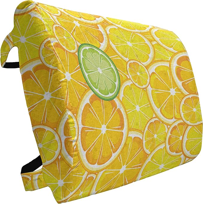 Ambesonne Yellow Lumbar Back Support Pillow, Lemon Orange Lime Fruit Citrus Round Cut Circles Big and Small Pattern, High Density Foam for Office Chairs Car Seats, 14" x 13", Yellow White
