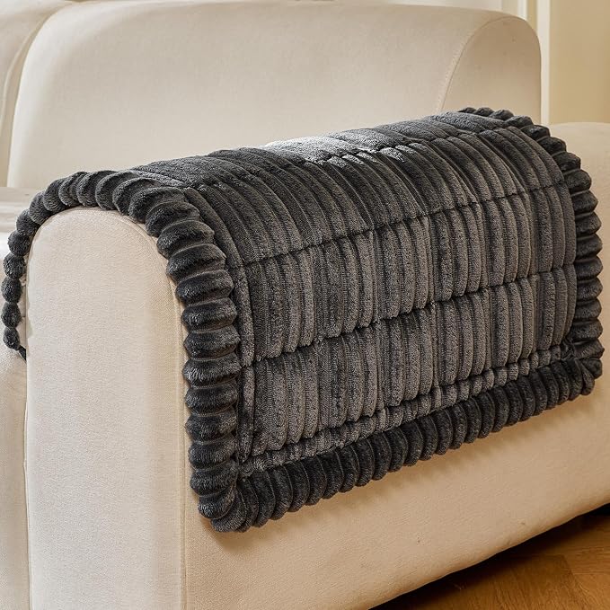 FUANGUI Waterproof Armrest Couch Cover for Dogs,27.6" x 27.6", Dark Grey | Non-Slip Backrest Cover Recliner Chair Protector, Fuzz Soft Armchair Armrest Cover Washable Couch Covers Sofa Pet Friendly