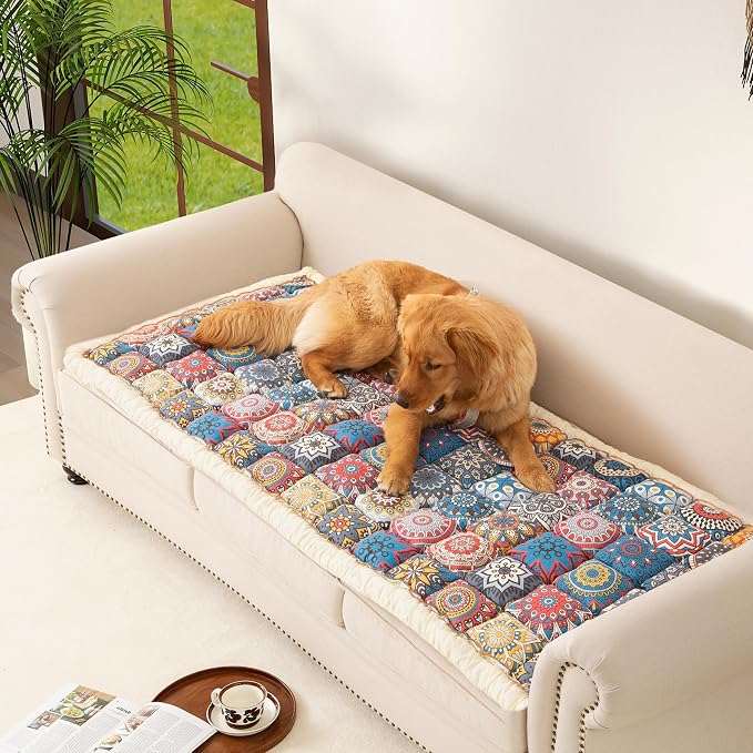 Couch Cover for Sofa, Sectional Couch Cover for Dogs, Sofa Cover Washable, Cushion Cover Blanket Pad Bed Mat for Pets, Boho Furniture Protector, Blue, 27.6x82.7in