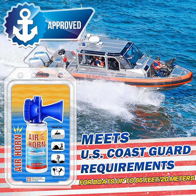 2 Pack 1.4oz Mini Air Horn, 122DB Very Loud Air Horns Can, Marine Boat Horns for Safety, Meet Coast Guard, Fog Blow Horn Boat Accessories, Ideal for Boating, Camping, Hiking