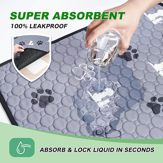 WanpeeGoo Washable Pee Pads, Puppy Pee Pad for Dogs, 2 Pack Absorbent Reusable Training Dog Pads Pet Puppy Pads, Non-Slip Potty Pads for Whelping, Playpen, Crate, Bed, Grey 24"x24"