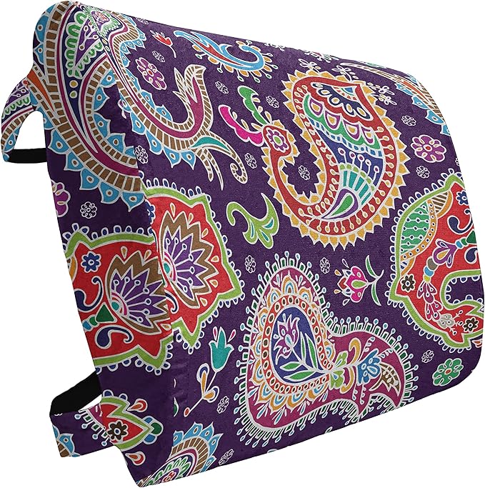 Ambesonne Paisley Lumbar Back Support Pillow, Sixties and Seventies Hippie Themed Motives Geometrical and Floral Design Image Print, High Density Foam for Office Chairs Car Seats, 14" x 13", Purple