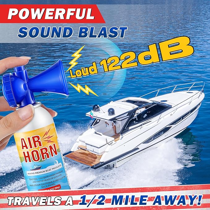 1 Pack 3.5oz Large Air Horn, 122DB Very Loud Air Horns Can, Marine Boat Horns for Safety, Meet Coast Guard, Fog Blow Horn Boat Accessories, Ideal for Boating, Camping, Hiking