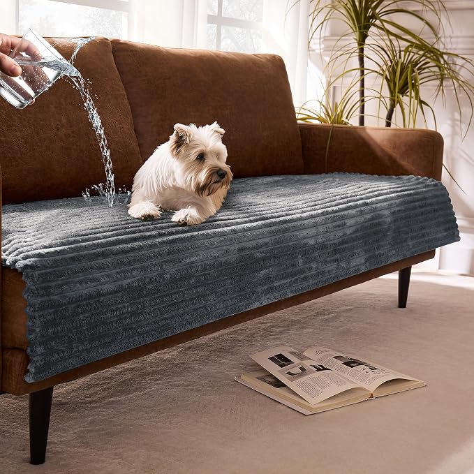 Waterproof Dual Non-Slip Couch Cover for Dogs, Fuzzy Soft Pet Couch Covers for 2 Cushion Sofa loveseat, Pet Friendly Soft Dog Bed Covers Sofa Cover Washable (Titanium Gray, 33" x 62" 1 Pack)