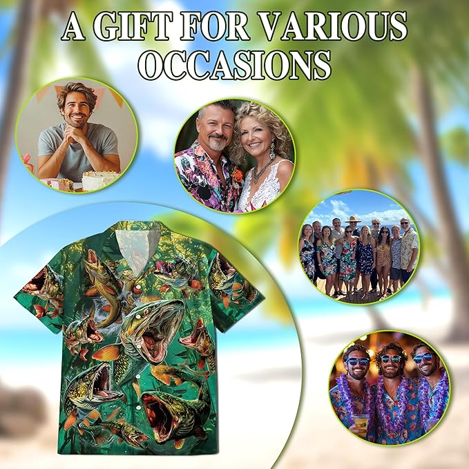 Fishing Crappie Hawaiian Shirt for Men, Button Down Summer Beach Short Sleeve, Fishing Lover Gifts, Sizes S-5XL