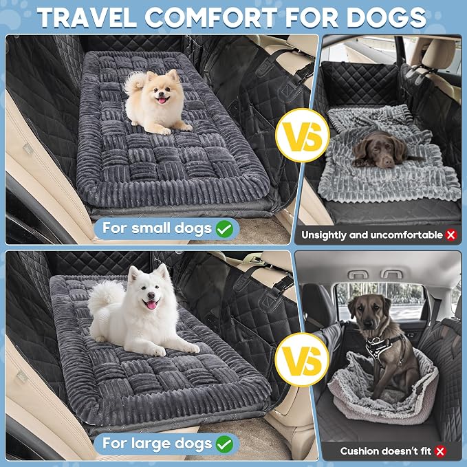 Dog Car Bed Mat Non-Slip Backseat Extender Dog Bed 50" x24.6" Gray | Travel Bed for Dogs，Chew-Resistant, Easy Clean & Scratch-Proof, Comfort Design, Fits Trucks/Sedans/SUVs
