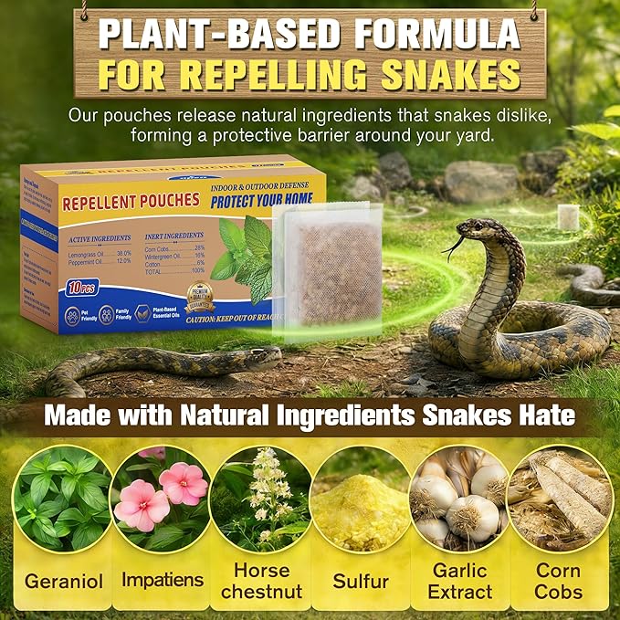 20 Pack Snake Repellent for Indoor & Outdoor Use, Natural Snake Away for Yard Powerful, Safe for Kids&Pets, Reptile Deterrent Pouches Repels Against Poisonous and Non Poisonous Species