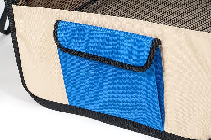 Pawer 36”×18.5” 8-Panel Foldable Pet Playpen, for Small Medium Cat/Dog/Puppy, Blue+Beige, 600D Oxford Cloth Portable Indoor & Outdoor Kennel with Carry Bag, Multiple Sizes & Colors Available