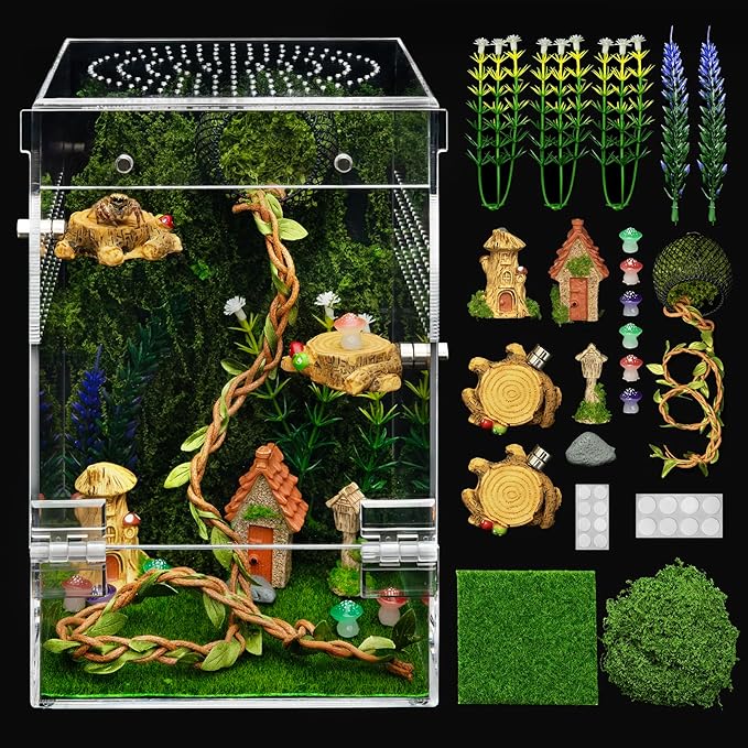 Jumping Spider Enclosure Kit,Escape Proof Reptile Tank,Praying Mantis Terrariums,Transparent Acrylic Bug Habitat,Arboreal Tarantula Cribs Cage,Insect Starter Container,Critter Keeper Large