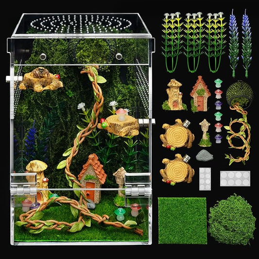 Jumping Spider Enclosure Kit,Escape Proof Reptile Tank,Praying Mantis Terrariums,Transparent Acrylic Bug Habitat,Arboreal Tarantula Cribs Cage,Insect Starter Container,Critter Keeper Large