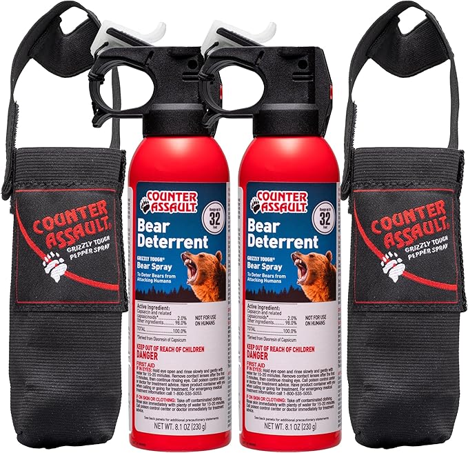 Counter Assault Bear Spray - Bears, Mountain Lions, Coyotes - Long-Range 32ft Distance - Pepper Spray Safety Gear for Hiking & Camping Protection - 2% Capsaicin - 8.1 oz