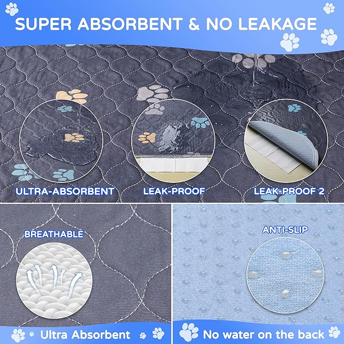 Aitmexcn Washable Pee Pads for Dogs, 4 Pack Reusable Puppy Pads, Absorbent Leak-Resistant Non-Slip Dog Mats for Puppy Training, Playpens, Crates and Senior Dogs (32"x36")