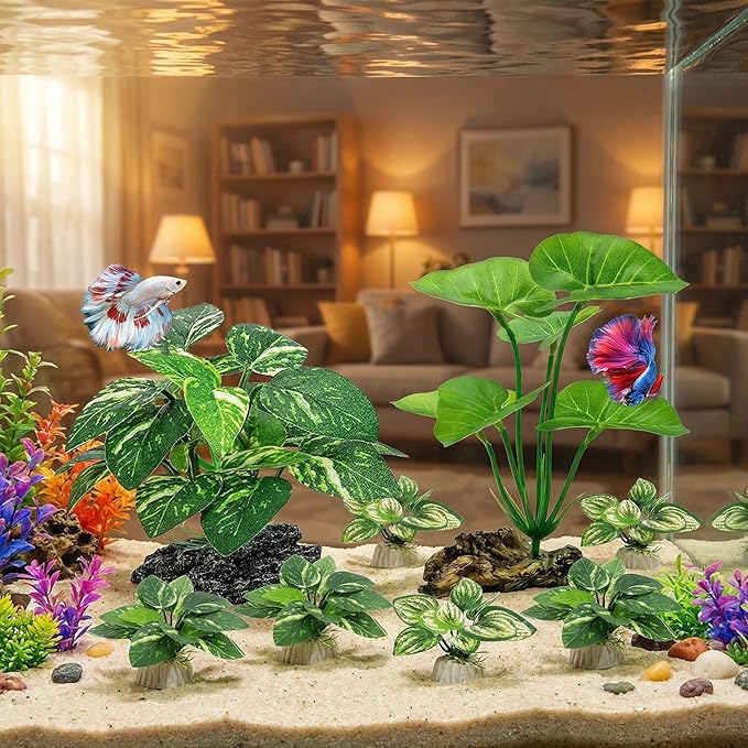 10 PCS Aquarium Decorations Silk Aquarium Plants Betta Fish Tank Decor Artificial Fish Tank Decorations Plants for Betta, Goldfish, Turtle & Reptile Tanks Ornament Accessories