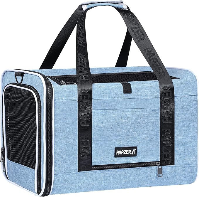 Cat Carrier for Travel, Soft-Sided, Top Loading, Privacy Curtain, to 20 lbs | Medium Pet Carry Bag Anxious Cat, Vet Visits Car Transport, Luggage Sleeve Suitcase Attachable Small Puppy Crate Kennel Blue