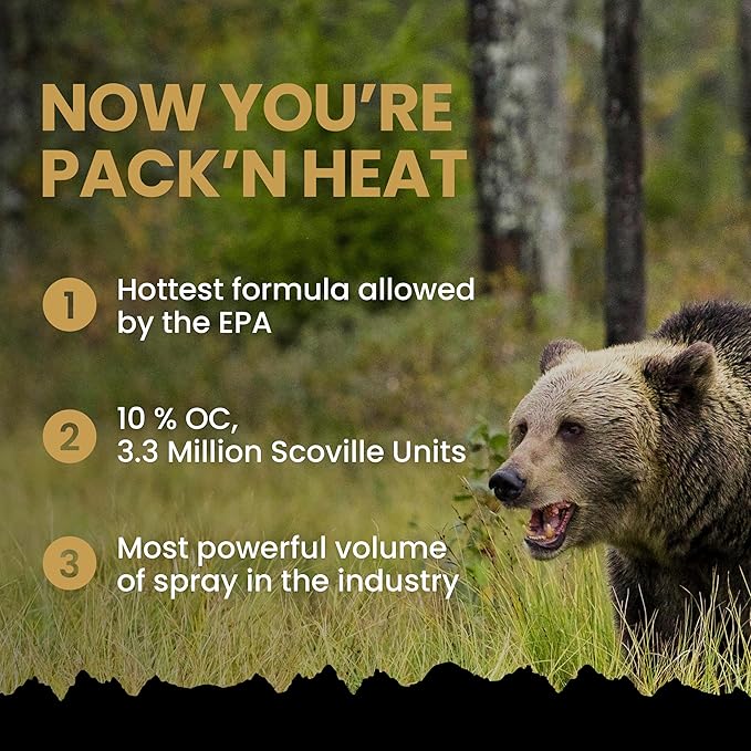Griz Guard 260GG2 Bear Spray W/Holster 40 ft Range, Max Strength, EPA-Registered Spray for Bears, Mountain Lions, Coyotes, Dogs, & Moose, Outdoor Hiking & Camping Protection, Glow Safety, 9.2oz, 2PK