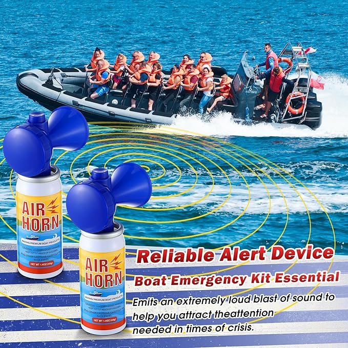 2 Pack 1.4oz Mini Air Horn, 122DB Very Loud Air Horns Can, Marine Boat Horns for Safety, Meet Coast Guard, Fog Blow Horn Boat Accessories, Ideal for Boating, Camping, Hiking