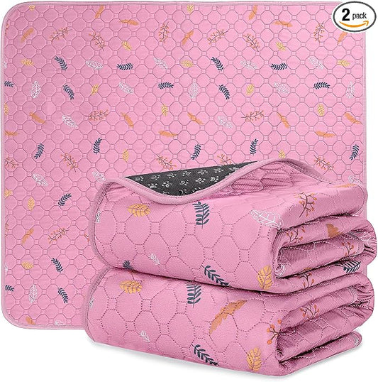 Sunheir Washable Pee Pads for Dogs 2-Pack Reusable Puppy Pads Pet Training Pads, Waterproof Dog Pee Pads for Crate, Whelping Pad, Non-Slip Protects Against Urine Leakage (Leaves - Pink, 18x24)