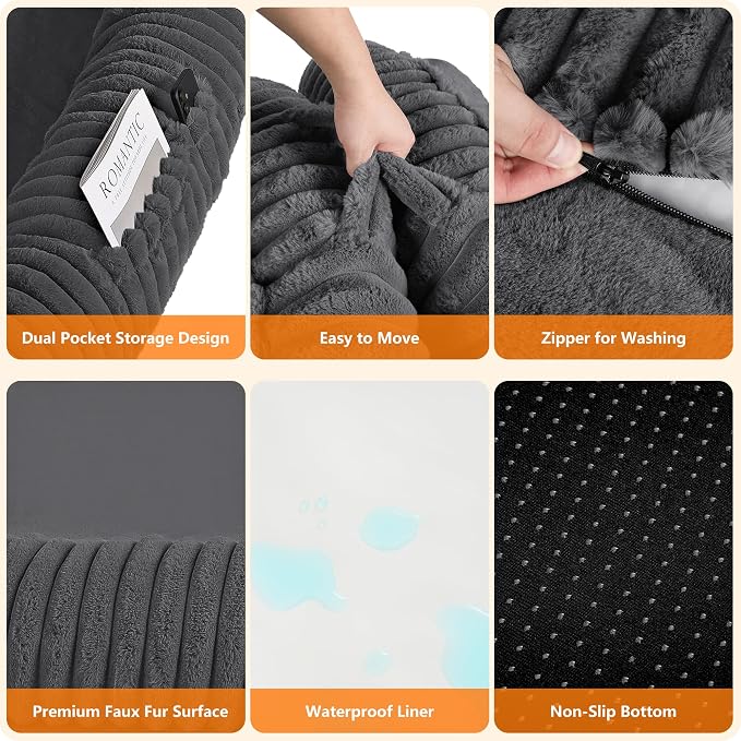 Human Dog Bed for Adult, Orthopedic Gel Memory Foam, 71"x47"x9" | Human Dog Bed Fits Adult & Pets, Reversible Egg-Crate Foam Cushion, Washable Pet Bed with Blanket, Dark Grey