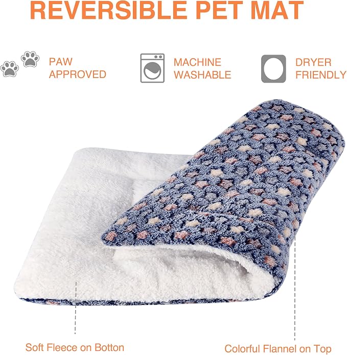 Mora Pets Dog Crate Pad Bed Ultra Soft Pet Mat Star Print Blue 23 x 18 Inch | Washable Crate Mat for Small Medium Large Dogs, Reversible Fleece Dog Crate Kennel Mat Flat Cat Bed Liner