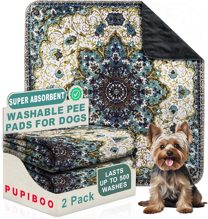 PUPIBOO Washable Pee Pads for Dogs and Cats - 2 Pack- 54x 54 -Super Absorbent Reusable Puppy Training Pads - 100% Waterproof, Leak-Proof & Non-Slip Whelping Pads for Pet Housebreaking