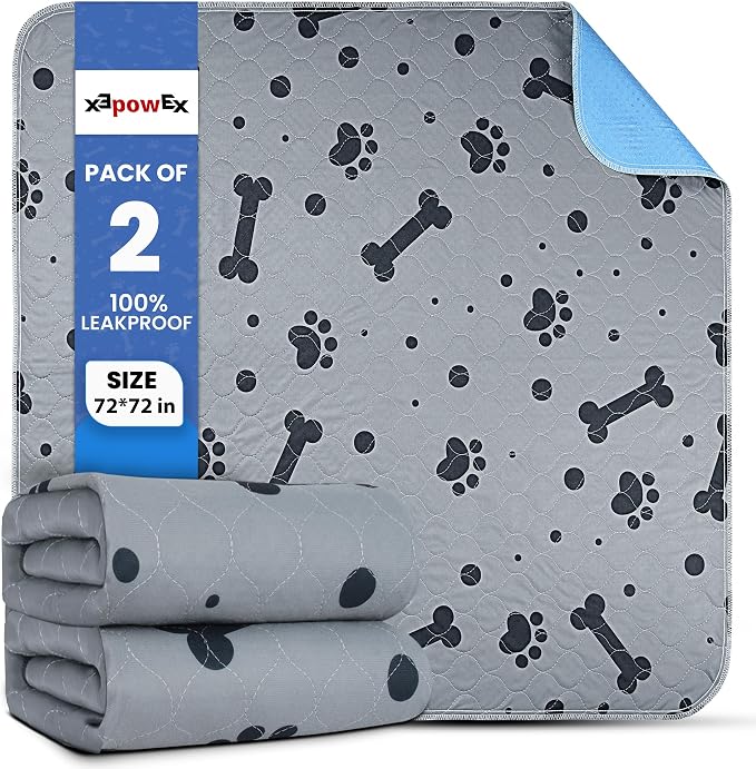 Reusable Dog Training Pads 2 Packs 72’’ x 72’’ Washable Puppy Pads Extra Large Pet Mats for Floor Waterproof Heavy Absorbent Dog Crate Liner for Indoor Use and Large Breed Protection