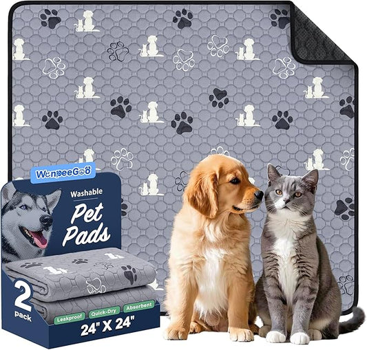 WanpeeGoo Washable Pee Pads, Puppy Pee Pad for Dogs, 2 Pack Absorbent Reusable Training Dog Pads Pet Puppy Pads, Non-Slip Potty Pads for Whelping, Playpen, Crate, Bed, Grey 24"x24"