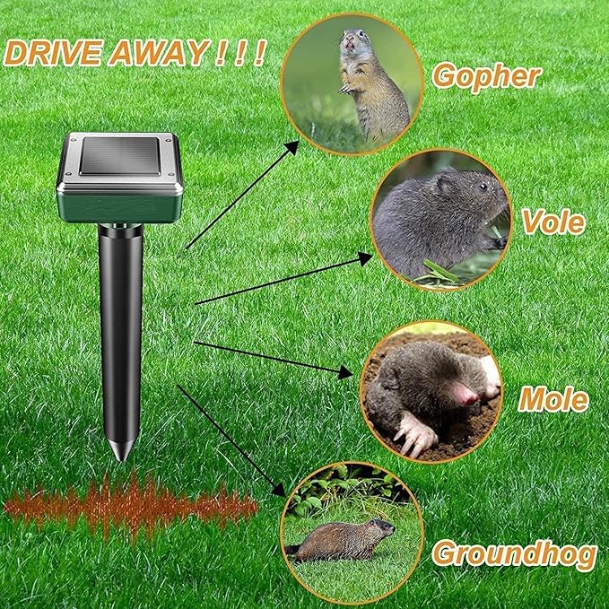 8 Pack Mole Repellent Solar Powered Sonic Mole Deterrent Spikes, Snake Gopher Vole Repellent for Lawn Garden & Yard Gopher Deterrent, Groundhog Repeller