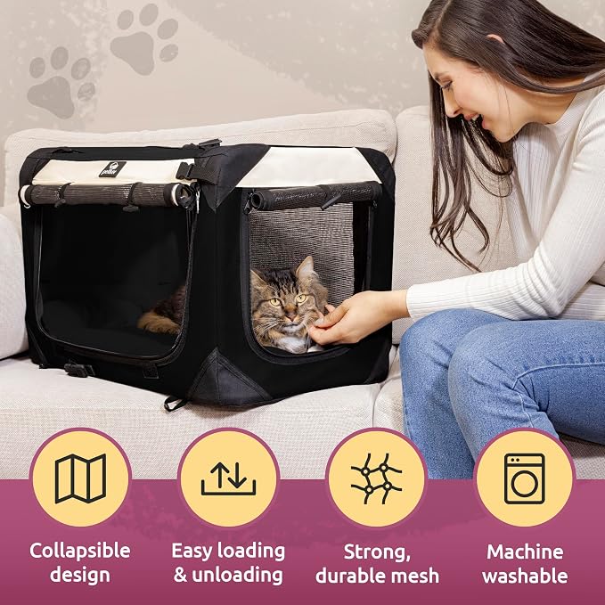 Cat & Dog Pet Carrier, Soft-Sided, Medium 20"x13"x13" Fits Most Cats or Small Dog, Comfortable for Travel & Vet Visits, Privacy Windows, Removable Plush Bed, Locking Zippers, Folds Flat