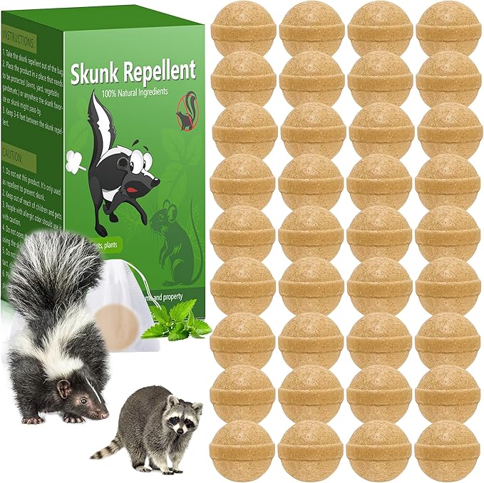 36 Pack Skunk & Raccoon Repellent for Yard, Natural Peppermint Rodent Repellent Ball Keep Skunk, Squirrel, Mouse, Raccoon Away from Yard Garden Lawn, Powerful Skunk Deterrent Outdoor