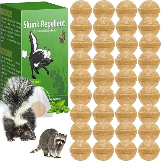 36 Pack Skunk & Raccoon Repellent for Yard, Natural Peppermint Rodent Repellent Ball Keep Skunk, Squirrel, Mouse, Raccoon Away from Yard Garden Lawn, Powerful Skunk Deterrent Outdoor
