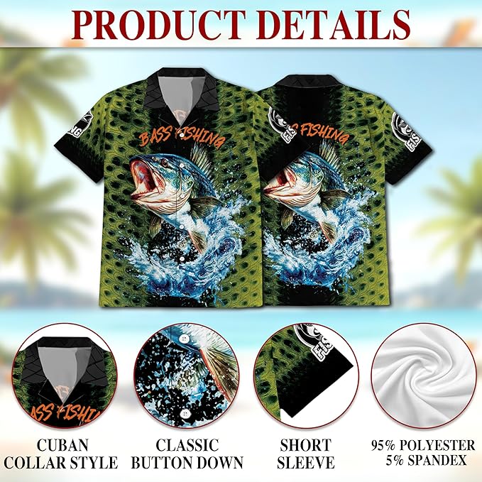 Fishing Crappie Hawaiian Shirt for Men, Button Down Summer Beach Short Sleeve, Fishing Lover Gifts, Sizes S-5XL