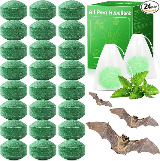 24 Pack Bat and Bird Repellent - Natural Peppermint Oil Eagle Repellent for Attic Indoor Outdoor Patio Garden Porch, Pet and Family Safe, Ready to Use, Dark Green