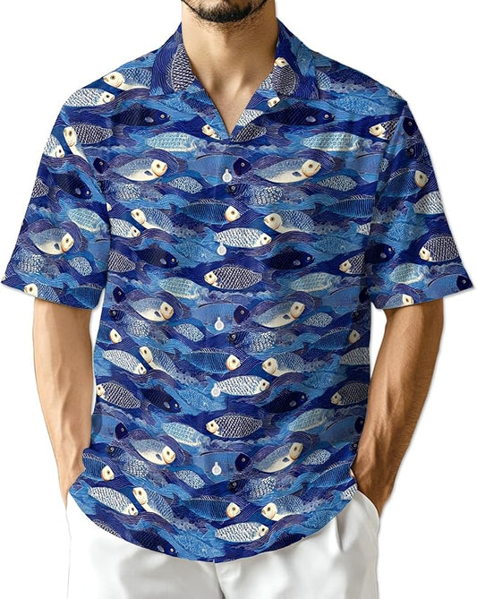 Fishing Crappie Hawaiian Shirt for Men, Button Down Summer Beach Short Sleeve, Fishing Lover Gifts, Sizes S-5XL