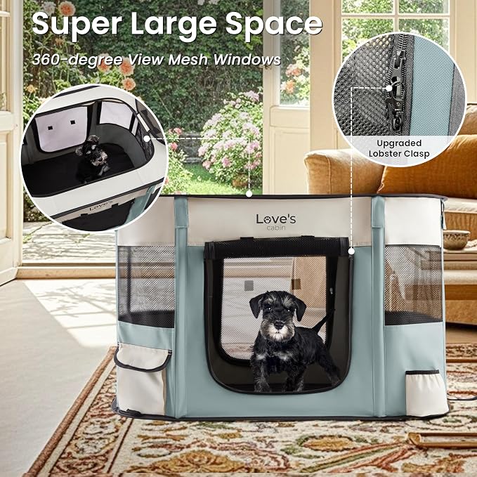 Love's cabin Pet Puppy Dog Playpen, Medium Dog Tent Crates Cage Indoor/Outdoor, Portable Exercise Playpen for Cat, Foldable Pop Up Dog Kennel Playpen with Carring Case (M, Gray Green)