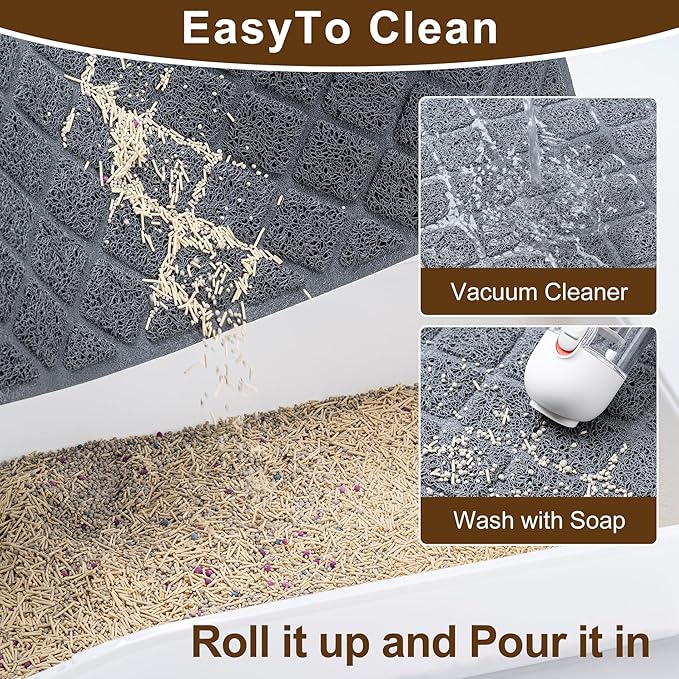 Cat Litter Mat Litter Box Mat,Litter Trapping Mat Premium Durable PVC Pad, 24 x 35 Inches Kitty Litter Box, Easy to Clean,Non-Slip，Urine Waterproof,Black