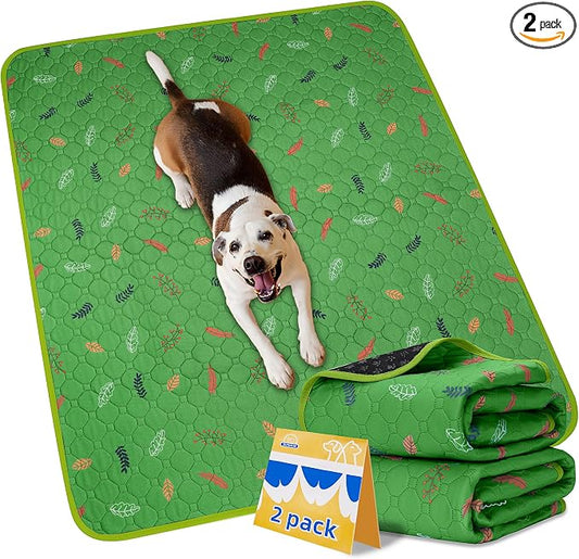 Sunheir 2-Pack Extra Large Reusable Dog Mat for Floor, Dog Playpen, Non-Slip Waterproof Super Absorbent Washable Pee Pads for Dogs, Pet Whelping Pads, Potty Training - Green, 36" x 48"