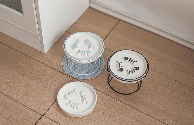 Ceramic Elevated Slow Feeder Cat Bowl, Anti Vomit, Removable Dish, Black | Removable Ceramic Bowl Slow Feeder Anti Vomit Whisker-Friendly Wet & Dry Food