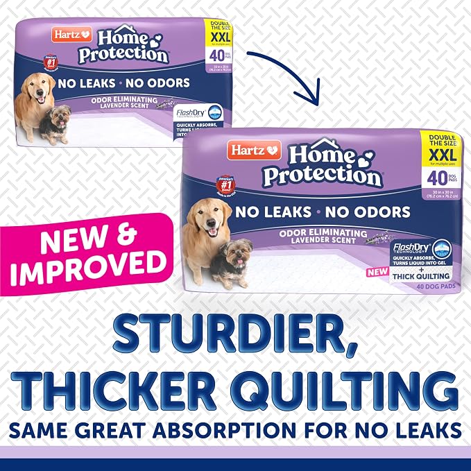 Hartz Home Protection Super Absorbent Odor Eliminating Lavender Scented No Leak Dog Pads, XXL 40 Count (Pack of 2)