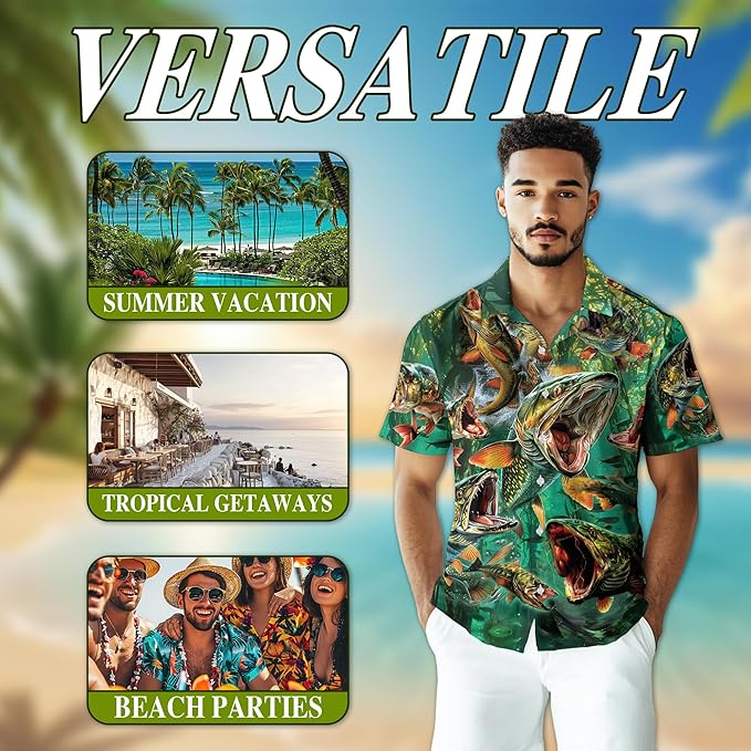 Fishing Crappie Hawaiian Shirt for Men, Button Down Summer Beach Short Sleeve, Fishing Lover Gifts, Sizes S-5XL