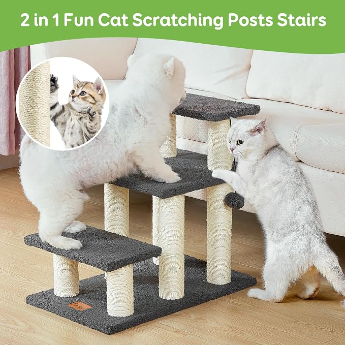 Dog Stairs & Cat Scratching Post Pet Steps for High Beds Couch | High-Strength Boards Holds up to 150 lbs for Indoor Small Cats Kittens Dogs Climbing Playing, 3 Combination Options, 3 Steps