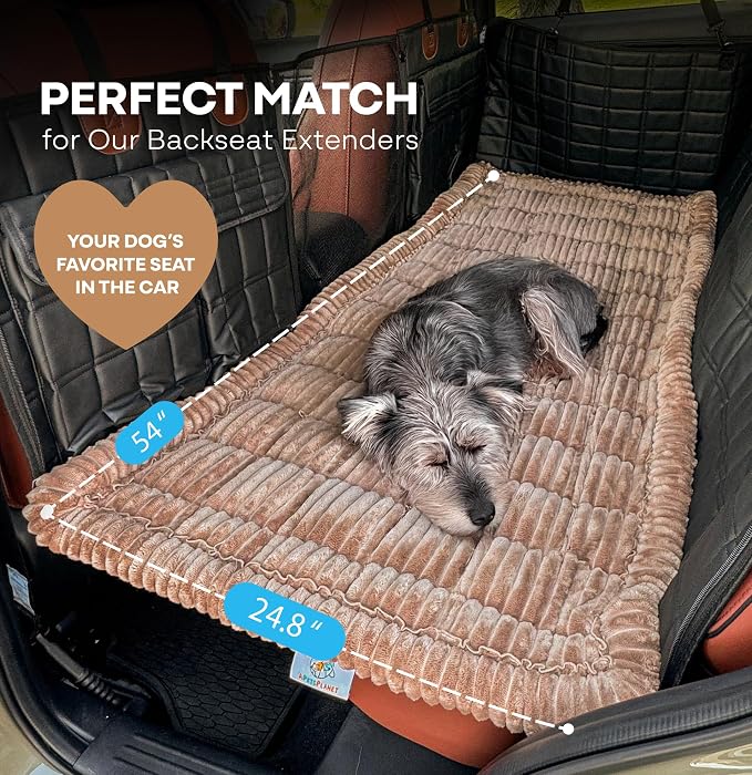 Dog Bed for Car Back Seat Extender - Non-Slip Backseat Cushion for Dogs - Travel Plush Pet Mat Topper for Cars, Trucks, SUVs - Machine Washable Pad Blanket - Brown, 54" x 24.8"