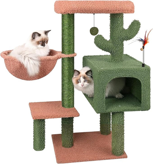 AIWIKIDE Cactus Cat Tree has Scratching Toy with a Ball Activity Centre Cat Tower Furniture Jute-Covered Scratching Posts, Green …