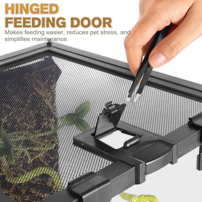 12"x8"x8" Reptile Terrarium, Escape-Proof Glass Terrestrial Vivarium for Hatchling Snakes Such as Corn Snakes, with Escape-Proof Lock & Feeding Hatch