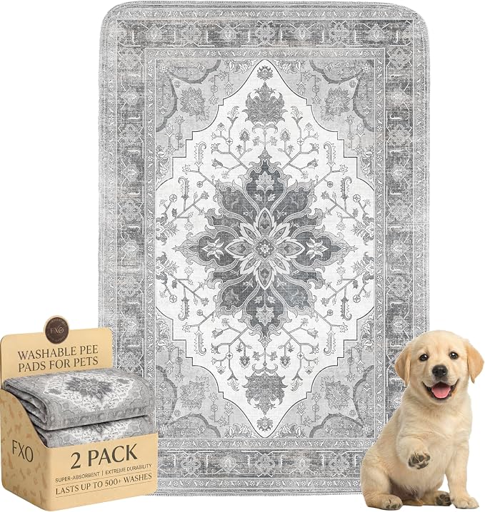 Washable Pee Pads for Dogs,Great Urine Absorbent Reusable Puppy Training Pads,Waterproof,Leak-Proof & Non-Slip Potty Pads for Whelping,Crate,Playpen,Bed.(Gray Floral,24"x36")